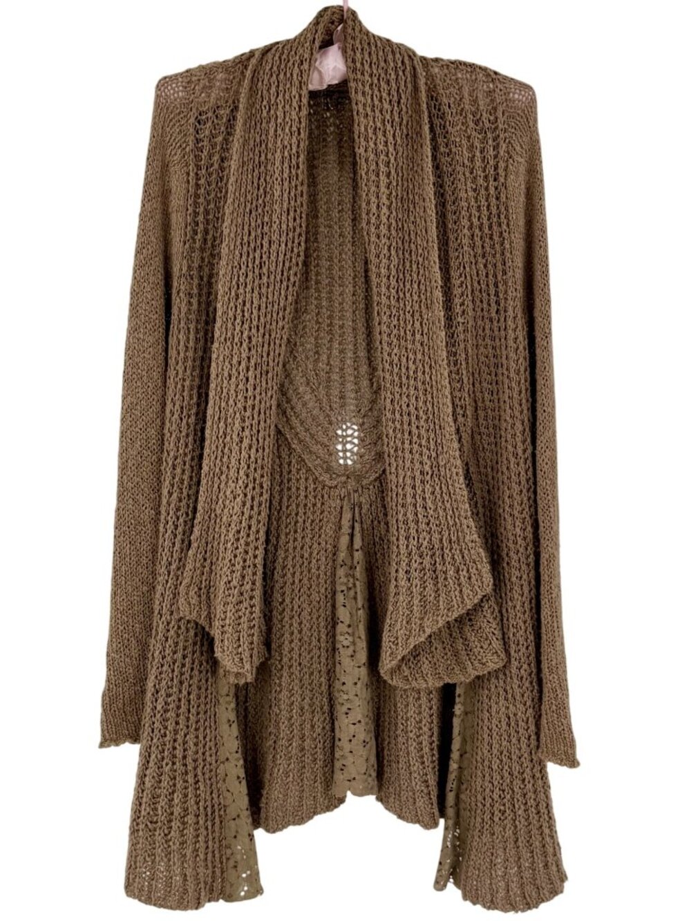 Anthropologie Brown Lace Trim Knit Cardigan Sweater S | Boho Grunge Fairycore - Picture 1 of 16